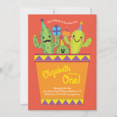 かわいいサクタス砂漠の子どもたち1歳の誕生日メキシコパーティー 招待状 (正面)