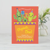 かわいいサクタス砂漠の子どもたち1歳の誕生日メキシコパーティー 招待状 (スタンド正面)