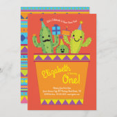 かわいいサクタス砂漠の子どもたち1歳の誕生日メキシコパーティー 招待状 (正面/裏面)