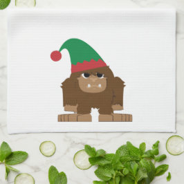 かわいいサスカッチのクリスマスエルフ キッチンタオル