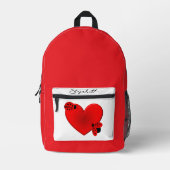 かわいいサソリとハートとあなたの名前 プリントバックパック (正面)