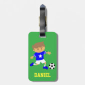 かわいいサッカーのスターの男の子、フットボールのテーマ ラゲッジタグ (裏面縦)