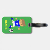 かわいいサッカーのスターの男の子、フットボールのテーマ ラゲッジタグ (裏面横)