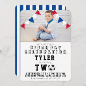 かわいいサッカーの子どもたちが2歳の誕生日を写真に 招待状 (正面/裏面)