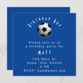 かわいいサッカーの誕生日少年 青と白 招待状 (正面/裏面)