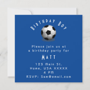 かわいいサッカーの誕生日少年 青と白 招待状