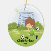 かわいいサッカーの選手のスポーツのクリスマスのオーナメント セラミックオーナメント (左)