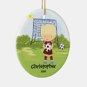 かわいいサッカーの選手のスポーツのクリスマスのオーナメント セラミックオーナメント (右)