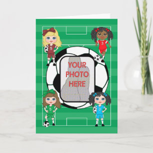 かわいいサッカーガールズの写真グリーティングカード カード