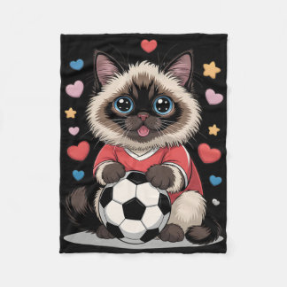 かわいいサッカークラブ ビルマ猫を愛する女の子 ウィニー フリースブランケット