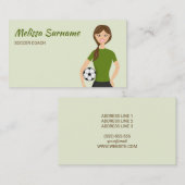 かわいいサッカーコーチガールイラストレーショングリーン 名刺 (正面/裏面)