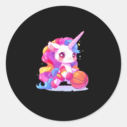 かわいいサッカースポーツバスケットボールのユニコーン ラウンドシール (正面)