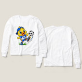 かわいいサッカーダックの女の子の長袖Tシャツ (デザイン 正面&背面)