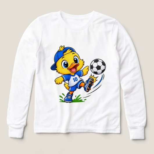 かわいいサッカーダックの女の子の長袖Tシャツ (デザイン正面)