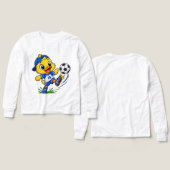 かわいいサッカーダックキャラの子供用長袖Tシャツ (デザイン 正面&背面)