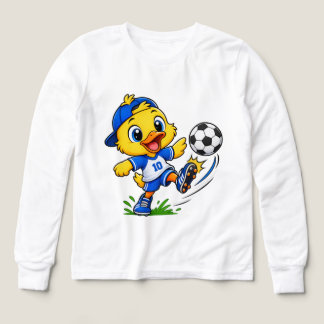 かわいいサッカーダックキャラの子供用長袖Tシャツ