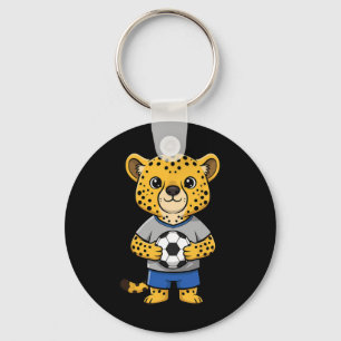 かわいいサッカーチーター フットボール選手 動物 スポーツ キーホルダー