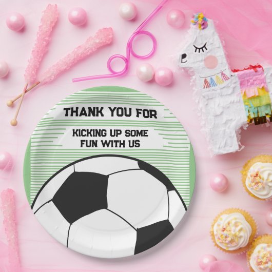 かわいいサッカーテーマサンキューバースデーパーティー ペーパープレート (パーティー)