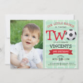 かわいいサッカーフィールド&リボン写真2nd誕生日 招待状 (正面)