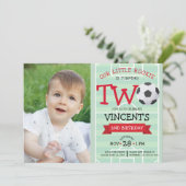 かわいいサッカーフィールド&リボン写真2nd誕生日 招待状 (スタンド正面)