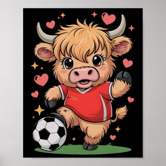 かわいいサッカーヘファー ただボールが好きな牛の女の子 ポスター (正面)