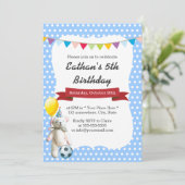 かわいいサッカーベアーブルー水玉模様誕生会 招待状 (スタンド正面)