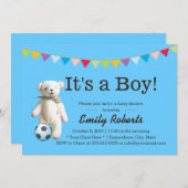 かわいいサッカーベアーボーイベビーシャワー招待状 招待状 (正面/裏面)