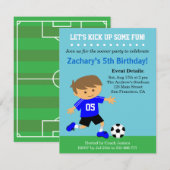 かわいいサッカーボーイ、サッカーの誕生日パーティー 招待状 (正面/裏面)