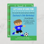 かわいいサッカーボーイ，サッカーをテーマにした誕生パーティー 招待状 (正面/裏面)