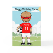 かわいいサッカーボーイ 赤いシャツの誕生日カード