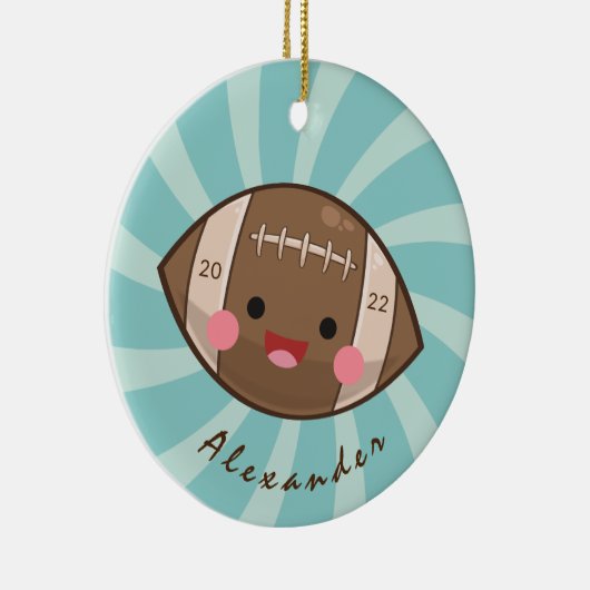 かわいいサッカーボールキッズプレイヤーの名前チーム年 セラミックオーナメント (右)