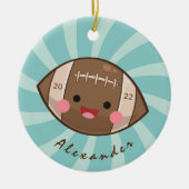 かわいいサッカーボールキッズプレイヤーの名前チーム年 セラミックオーナメント (正面)