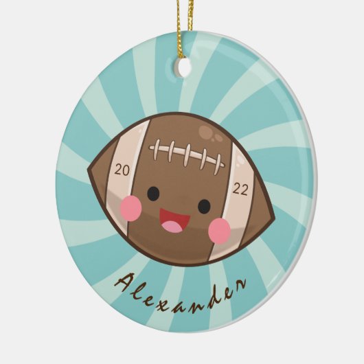 かわいいサッカーボールキッズプレイヤーの名前チーム年 セラミックオーナメント (左)