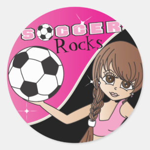 かわいいサッカーボール女子プレーヤー – ピンク ラウンドシール