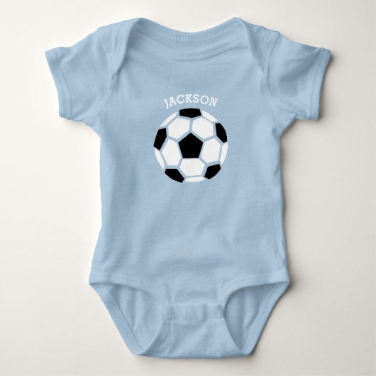 かわいいサッカーボール 赤ちゃんスポーツウェア 個人名入り ベビーボディスーツ (正面)