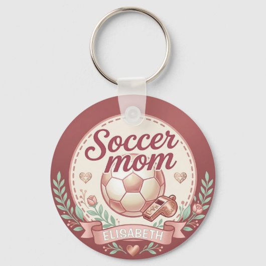 かわいいサッカーママ ゴールド ピンク 花柄 キーホルダー (正面)