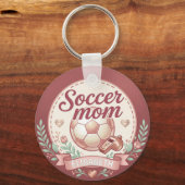 かわいいサッカーママ ゴールド ピンク 花柄 キーホルダー (正面)