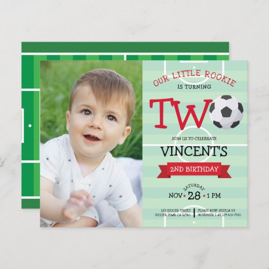 かわいいサッカーリボン予算の写真第2誕生日 (正面/裏面)