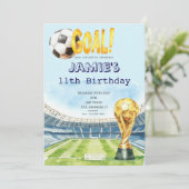 かわいいサッカーワールドカップ子供の誕生日招待状 招待状 (スタンド正面)