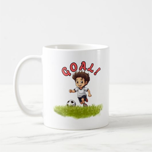 かわいいサッカー少年のかわいいスポーツデザイン コーヒーマグカップ (左)