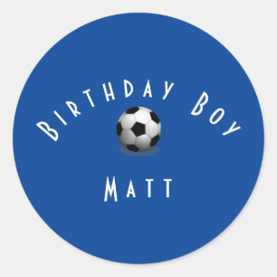 かわいいサッカー誕生日ボーイ・ブルーとホワイト ラウンドシール
