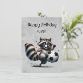 かわいいサッカー選手ラクーンカスタム誕生日 カード (スタンド正面)