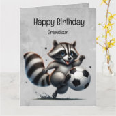 かわいいサッカー選手ラクーン孫誕生日 カード (黄色い花)