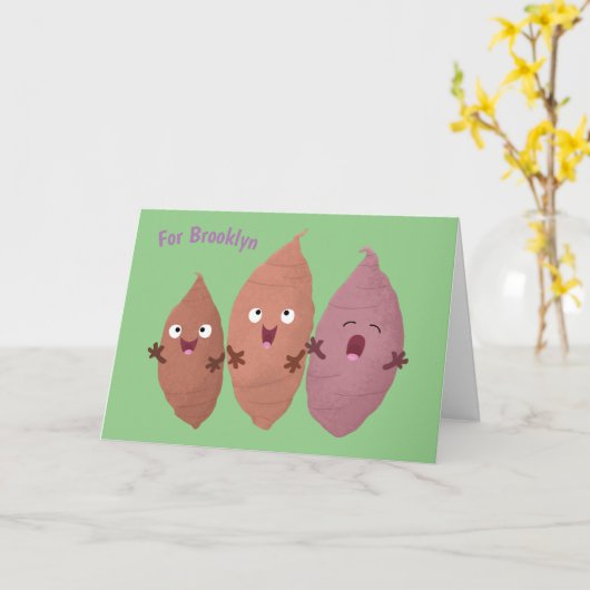 かわいいサツマイモの漫画野菜 カード (黄色い花)