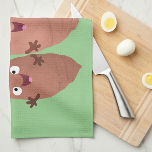 かわいいサツマイモの漫画野菜 キッチンタオル (四つ折り)