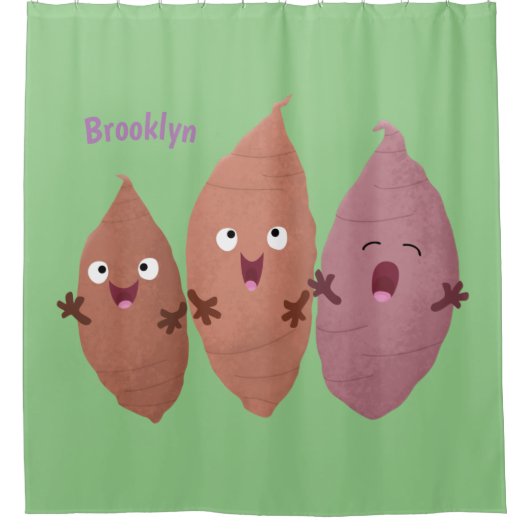 かわいいサツマイモの漫画野菜 シャワーカーテン (正面)