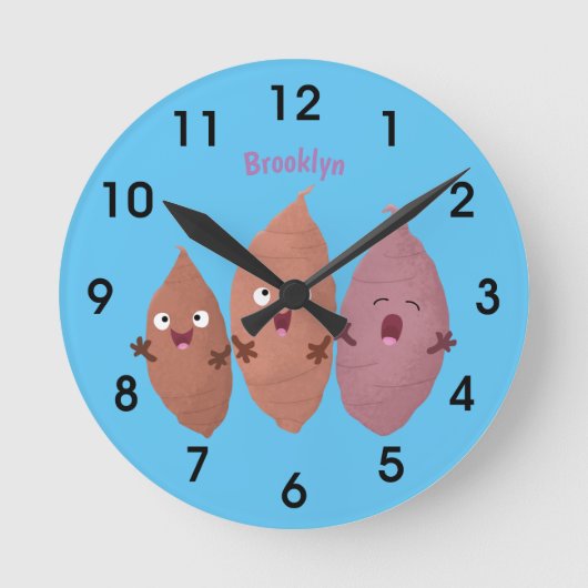 かわいいサツマイモの漫画野菜 ラウンド壁時計 (正面)