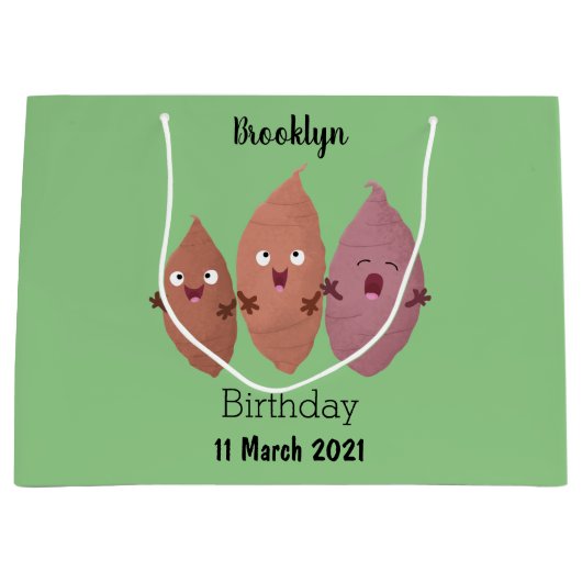 かわいいサツマイモの漫画野菜 ラージペーパーバッグ (正面)