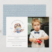 かわいいサビ色の飛行機 テディベア 子供 フォト 誕生日 サンキューカード (正面/裏面)