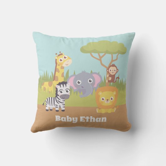 かわいいサファカラフルリアニマルズベビー子供部屋デコール クッション (裏面)